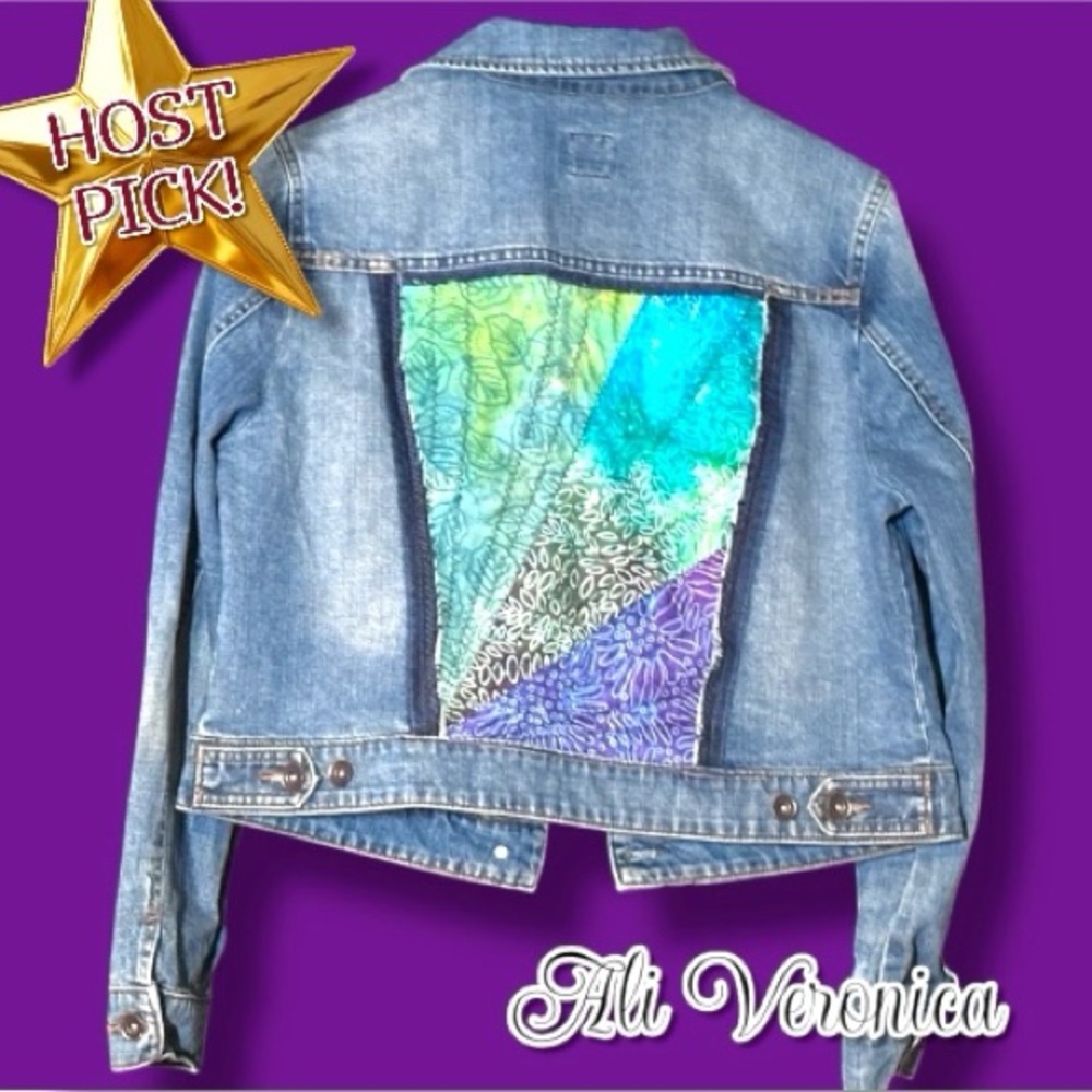 ⭐️HP⭐️Ali Veronica Designs Upcycled Color Burst Jean Jacket. Size Small